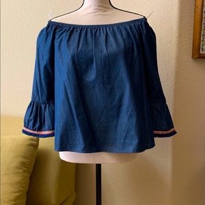 A’gaci cropped large jean fabric off shoulder top